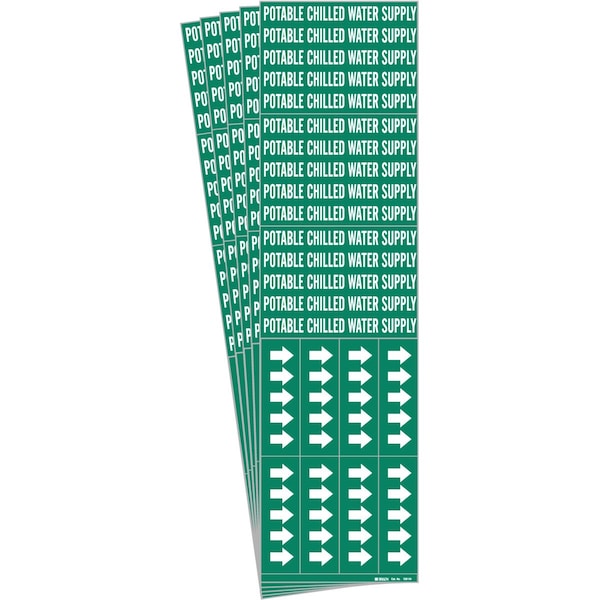 POTABLE CHILLED WATER SUPPLY Pipe Marker Sty 3C Arrows WT on GN 3 per Card, 5 PK